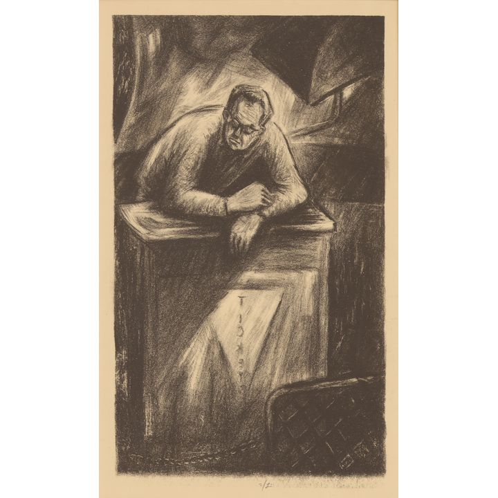 Byron Gardner ''Ticket Booth Man'' 1951 Lithograph Matted 20''x15''