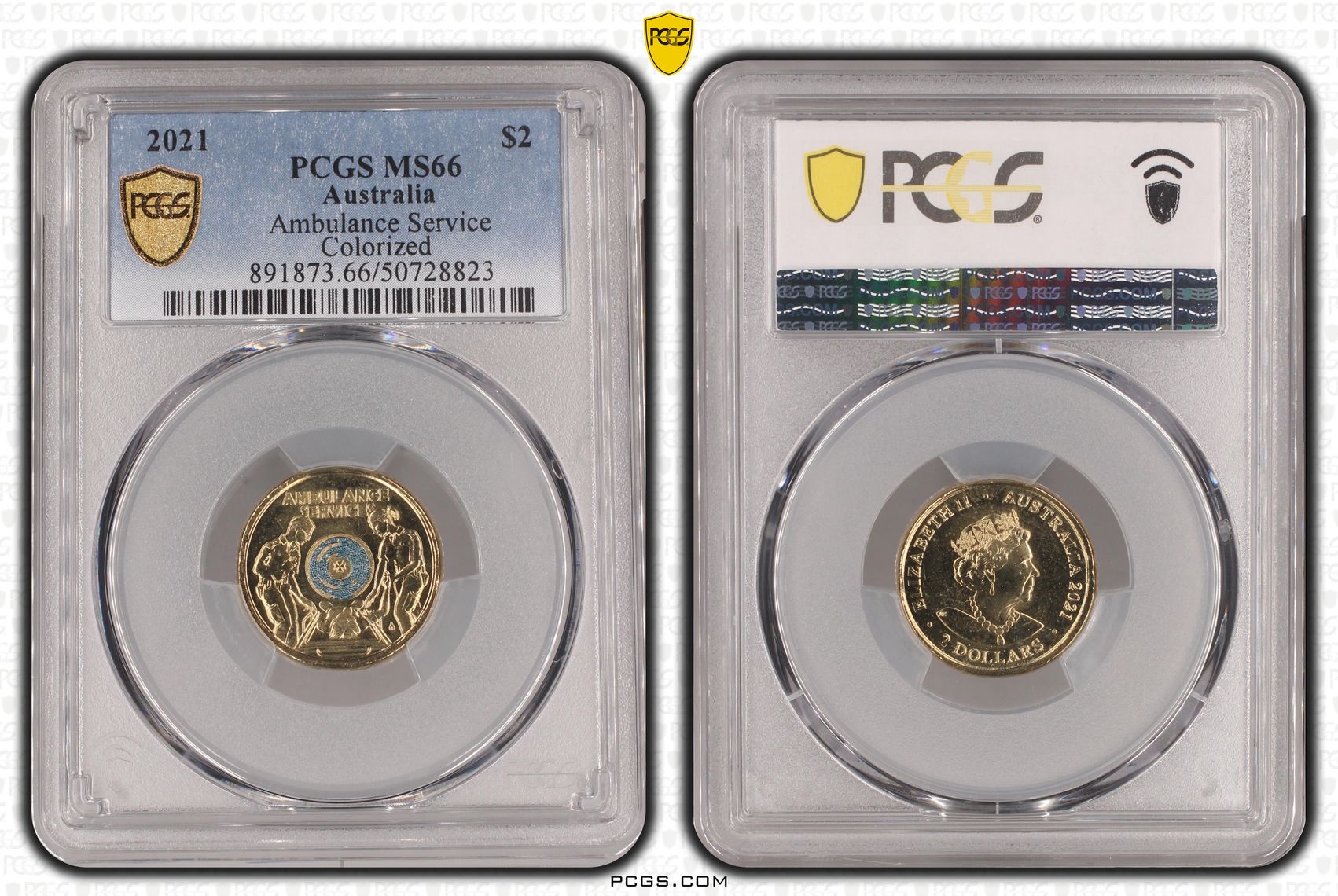 Ambulance Service - Colorized , Two Dollar, 2021, PCGS MS66