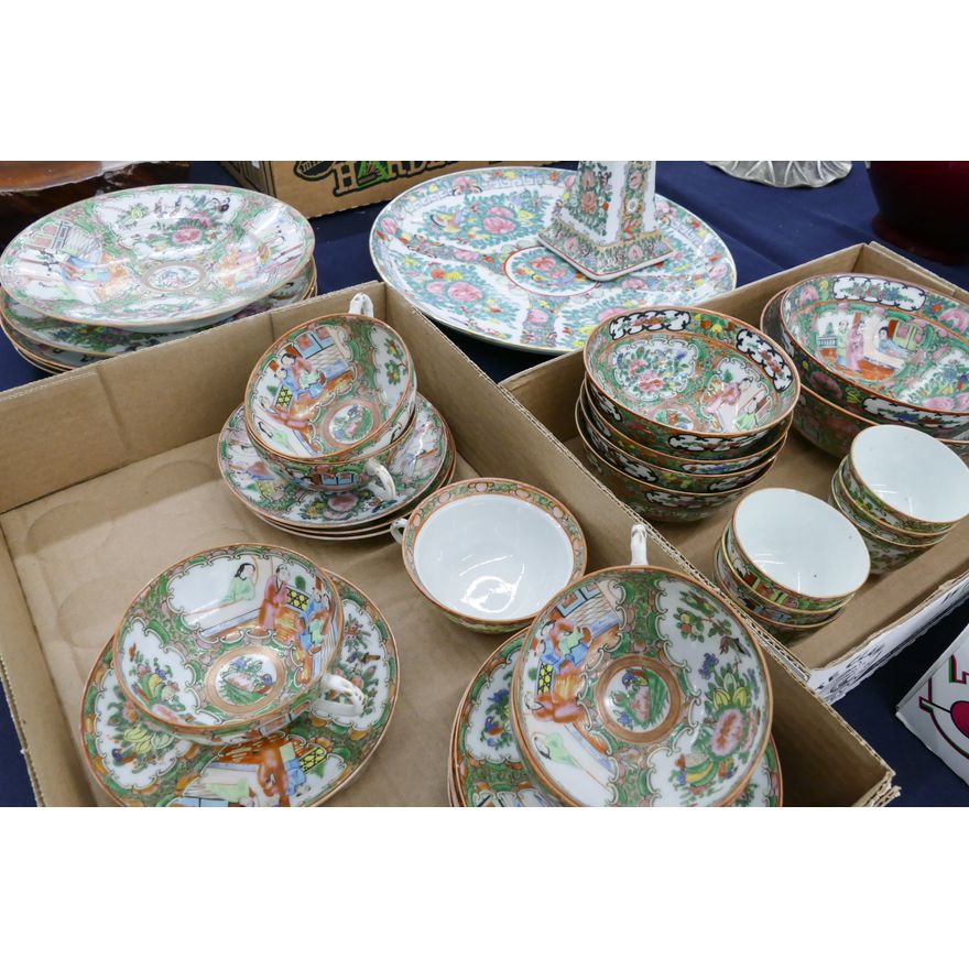 28pc Chinese Rose Medallion Porcelain- various ages- 2.5'' to 12''