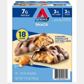 ATKINS SNACK BAR, CARAMEL CHOCOLATE NUT ROLL, KETO FRIENDLY (20 CT.), 31 OUNCE