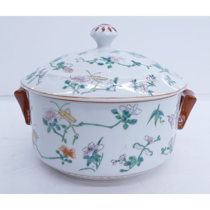 Chinese Style Covered Porcelain Dish- 9''