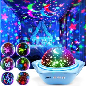 ONE FIRE NIGHT LIGHT FOR KIDS, 96 LIGHTING MODES STAR PROJECTOR FOR BEDROOM, 360 ROTATING+6 FILMS BABY NIGHT LIGHT PROJECTOR, RECH
