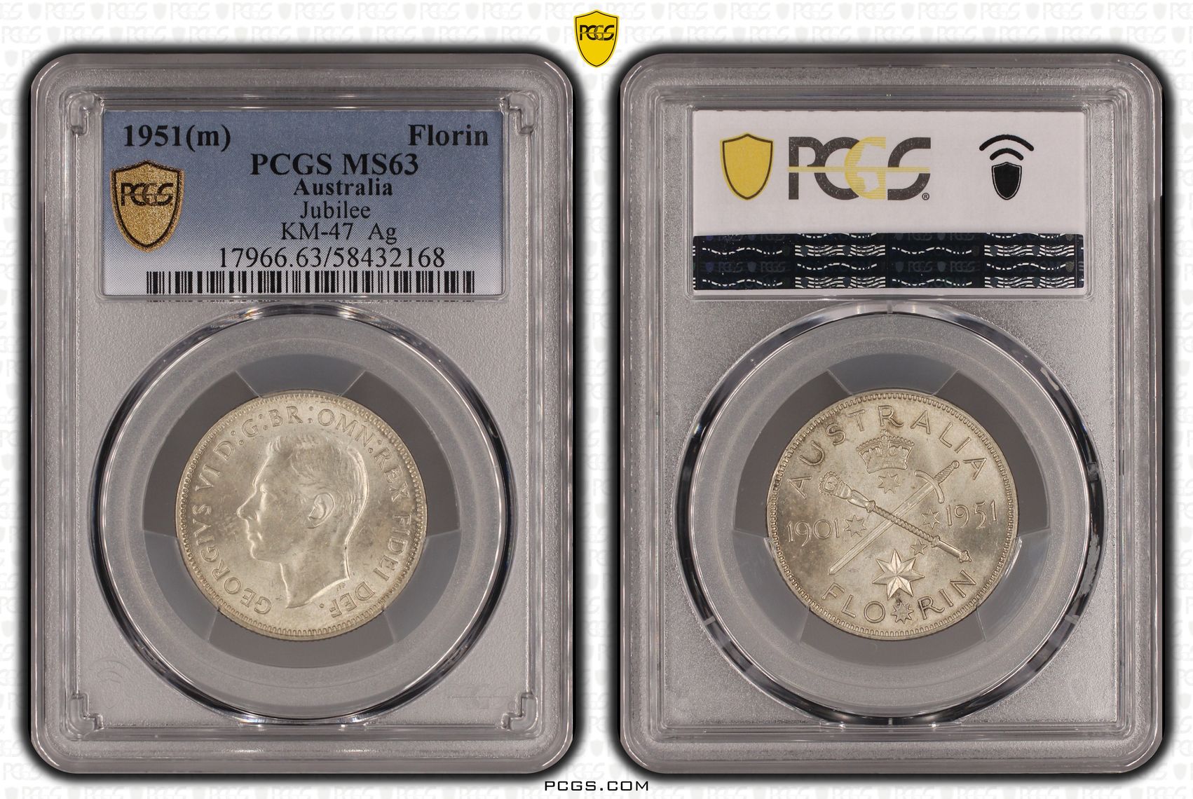 Jubilee KM-47 Silver, Florin, 1951(m), PCGS MS63