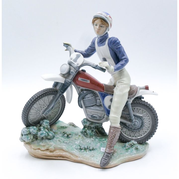 Lladro Motorcyclist Porcelain Figurine 10''