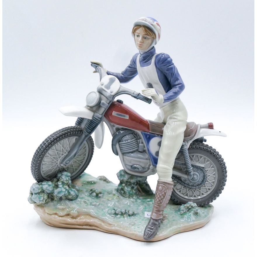 Lladro Motorcyclist Porcelain Figurine 10''