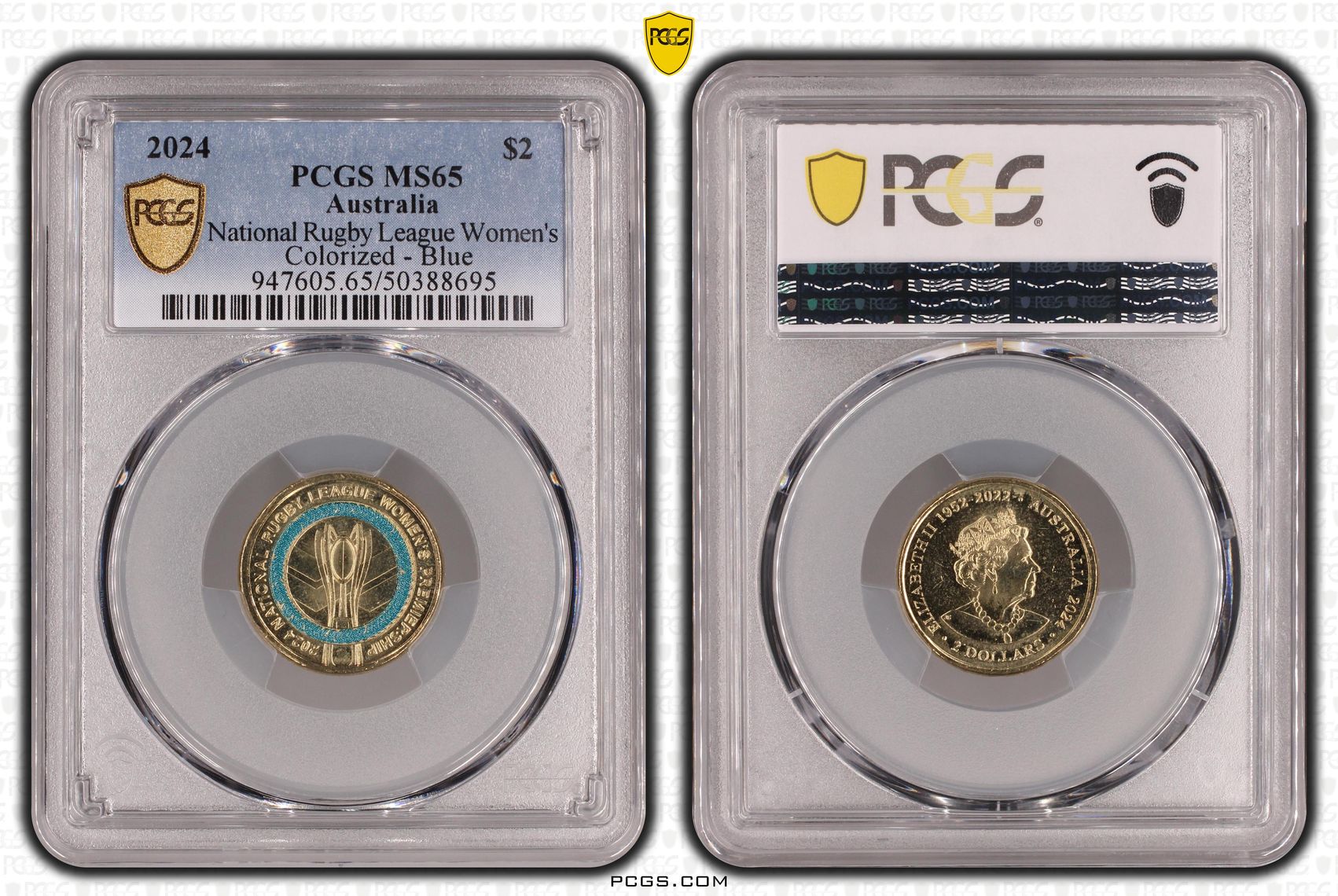 National Rugby League Women's Colorized - Blue, Two Dollar, 2024, PCGS MS65