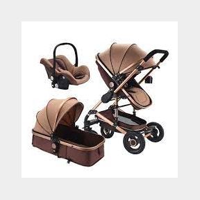 Baby Stroller 3 in 1 Newborn Baby Carriage - Brown -