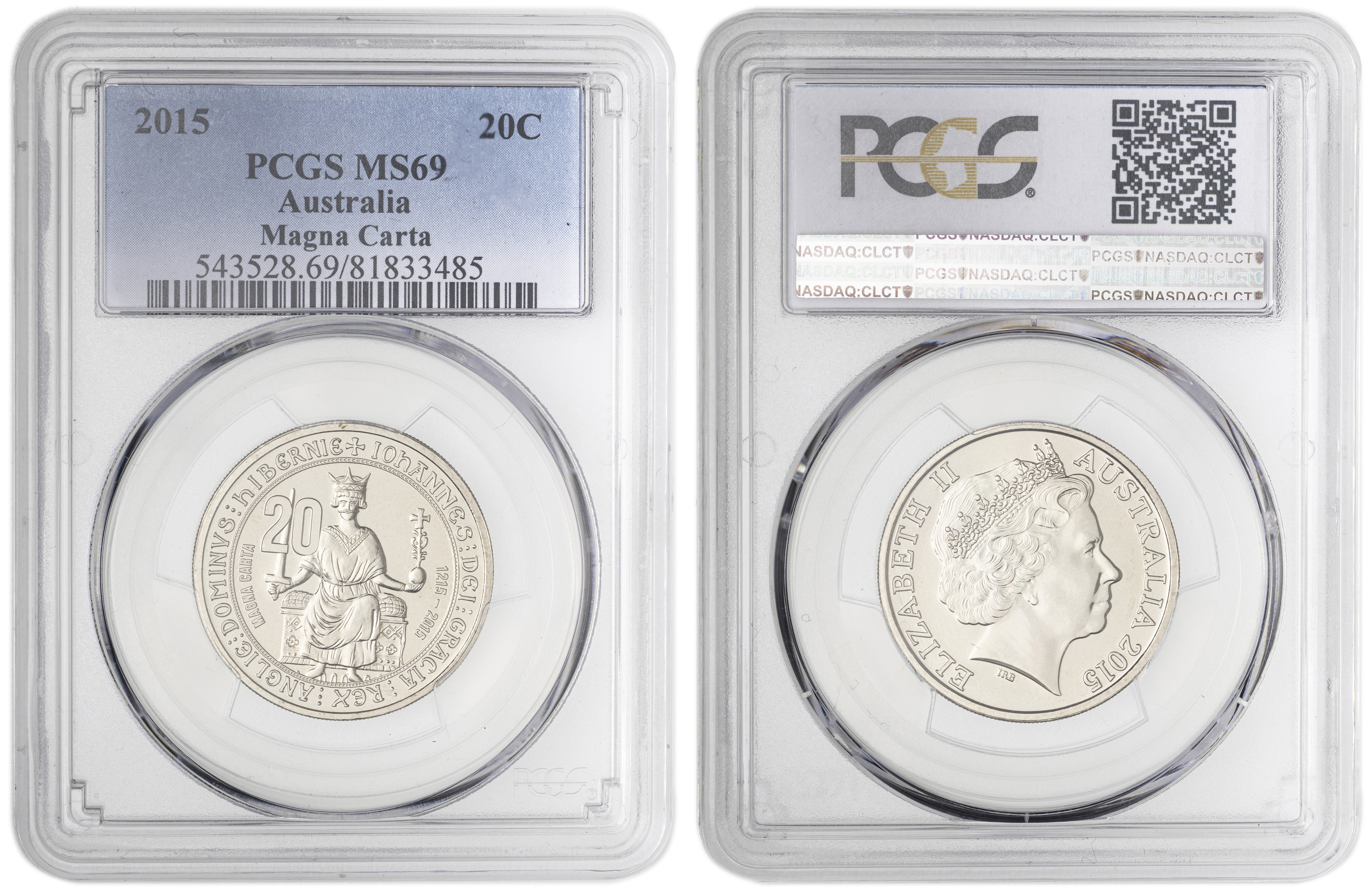 Magna Carta POP 14/0, Twenty Cent, 2015, PCGS MS69