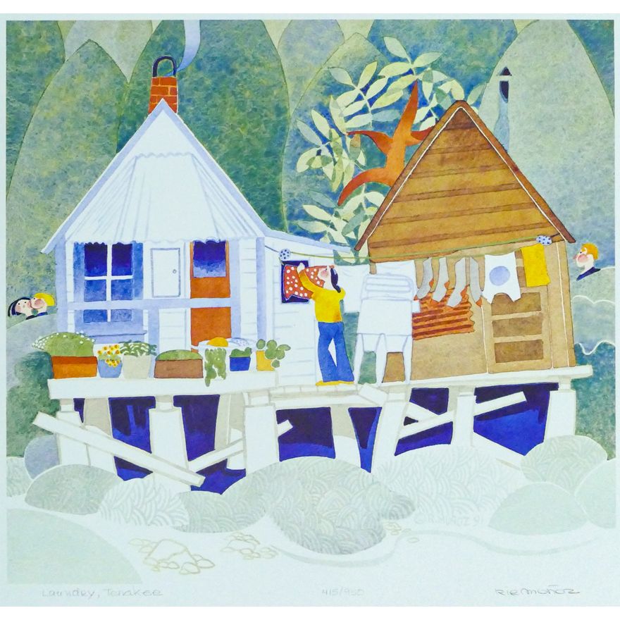Rie Munoz ''Laundry, Tenakee'' 1991 Signed Print