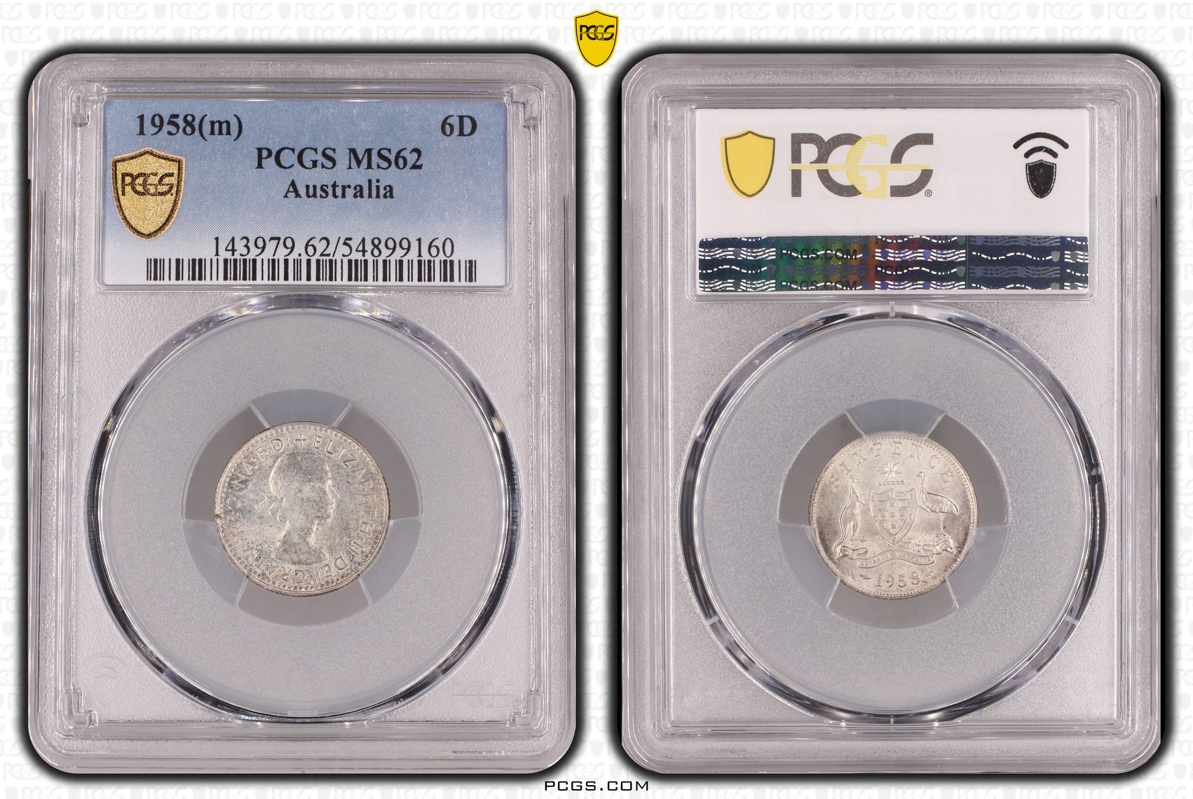 Sixpence, 1958(m), PCGS MS62