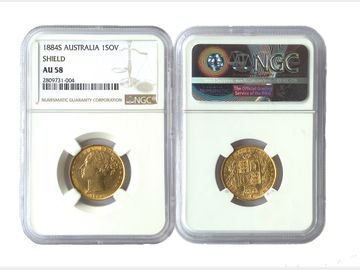 1884 Queen Victoria Young Head Sydney Mint Shield Gold Sovereign NGC AU58