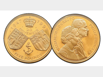 1947-1997 GOLD PROOF FIVE POUND COIN