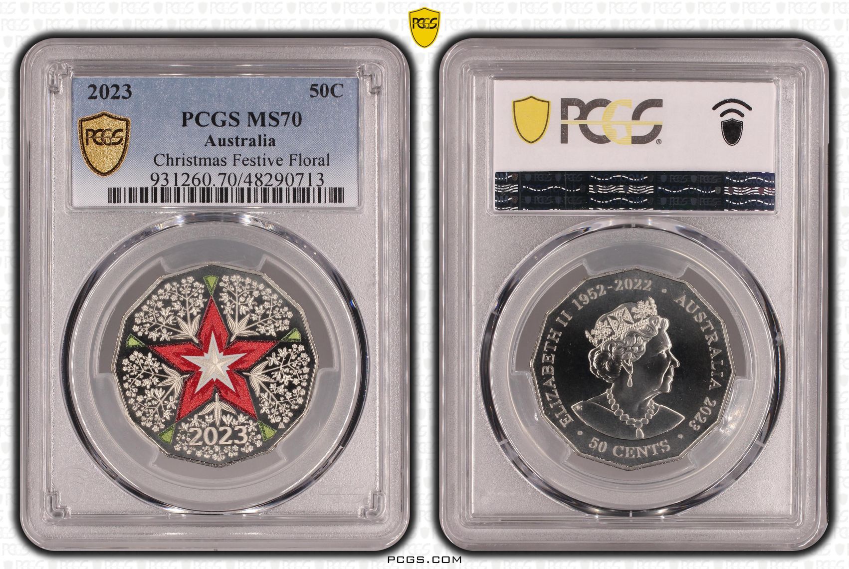 182 · Christmas Festive Floral, Fifty Cent, 2023, PCGS MS70