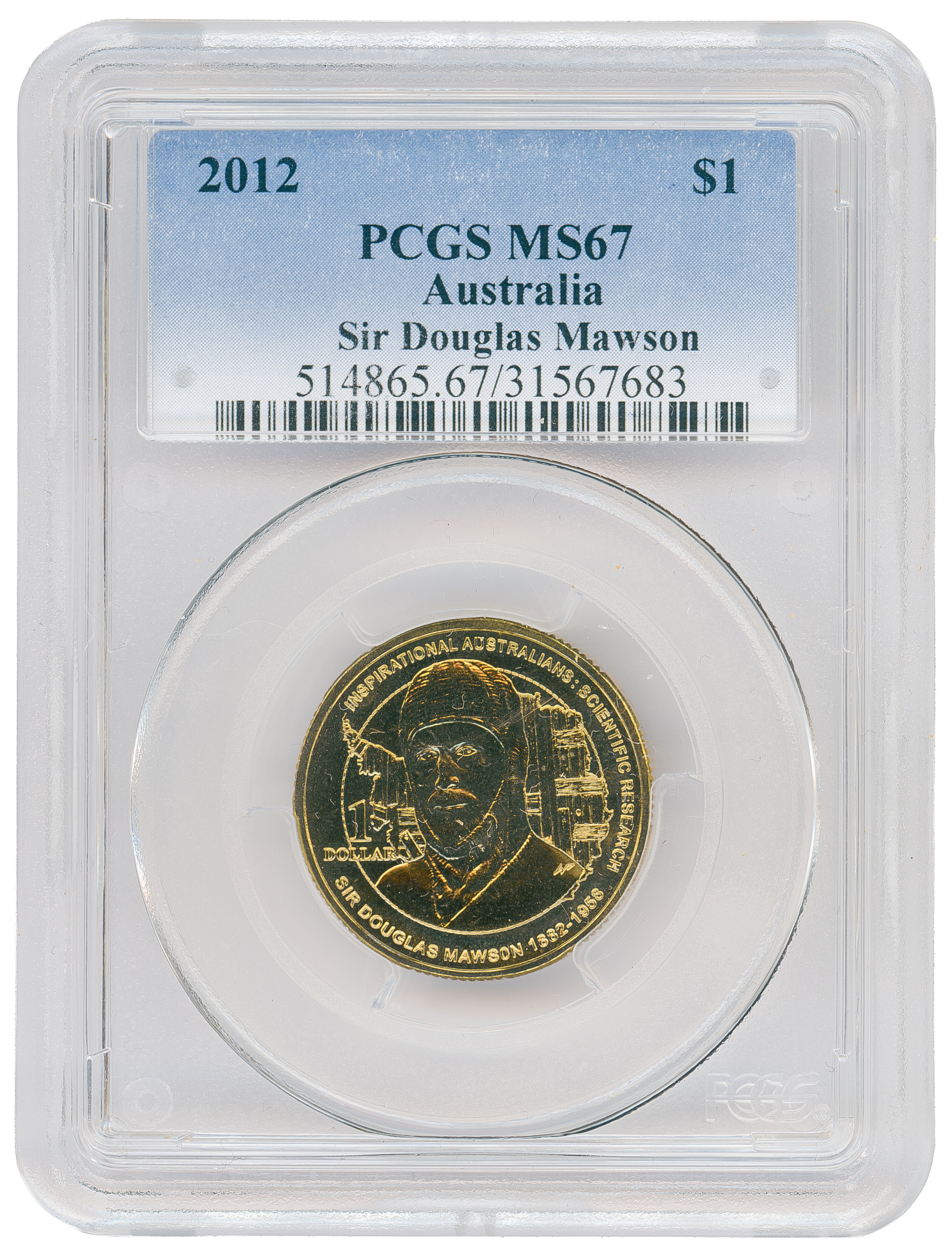Sir Douglas Mawson, One Dollar, 2012, PCGS MS67