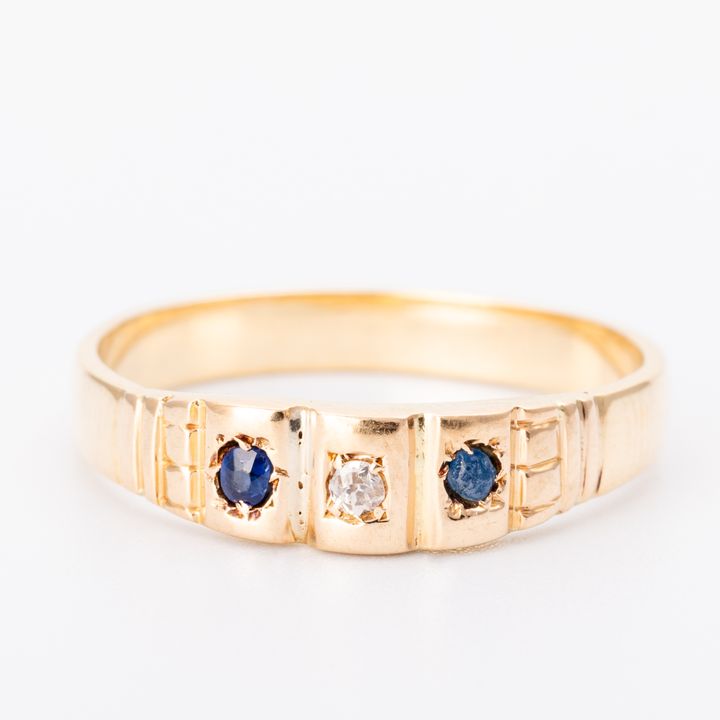 Sapphire & Old Cut Diamond Ring 18ct Gold