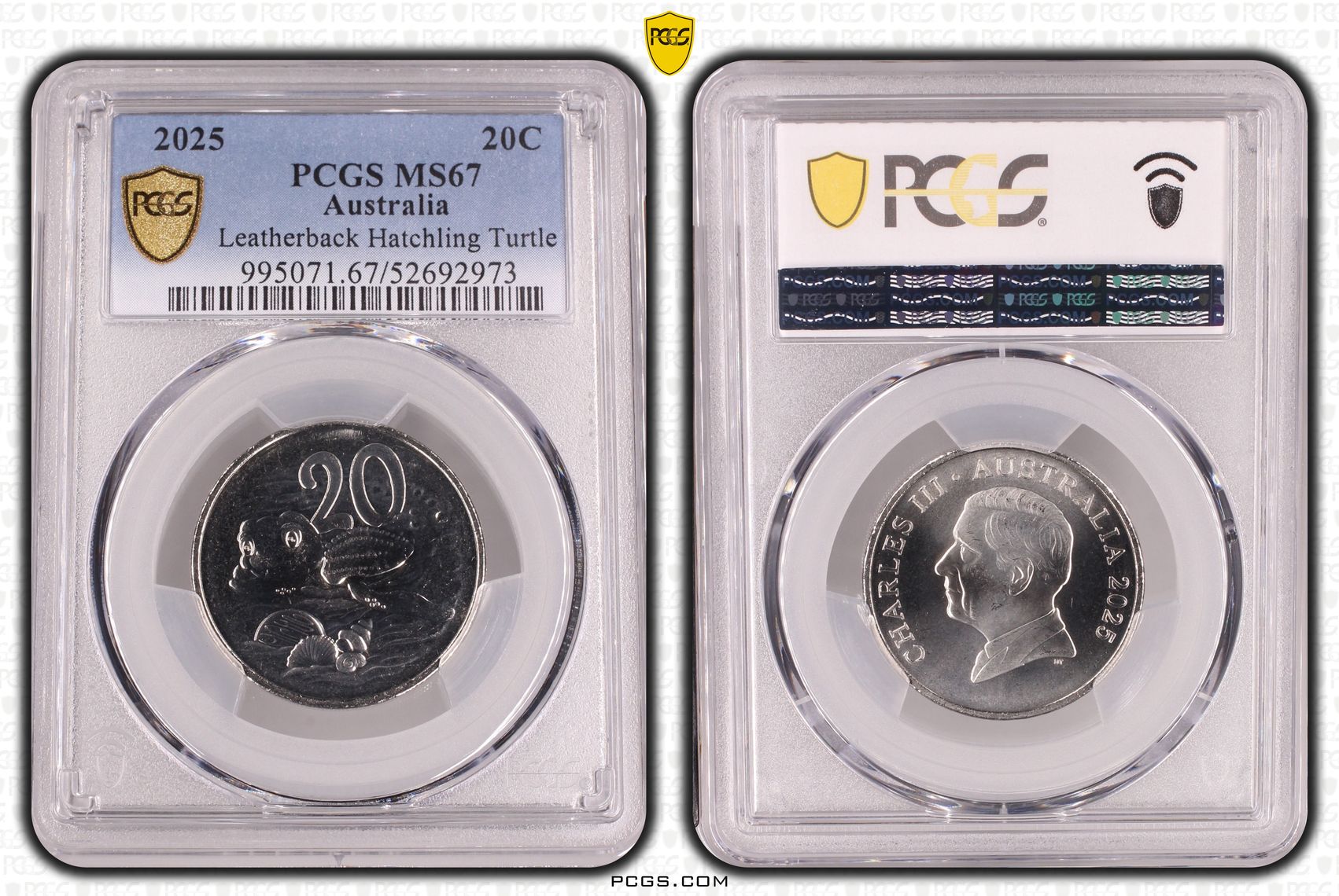 Leatherback Hatchling Turtle, Twenty Cent, 2025, PCGS MS67