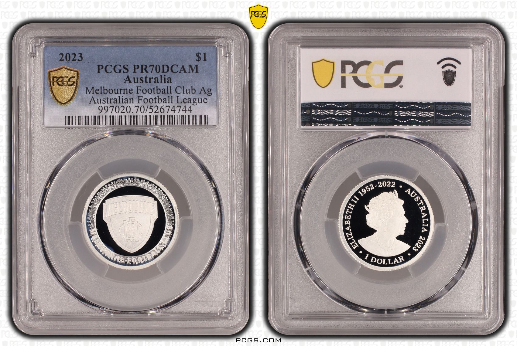 Melbourne Football Club Silver Australian Football League, POP 1/0, One Dollar, 2023, PCGS PR70DCAM