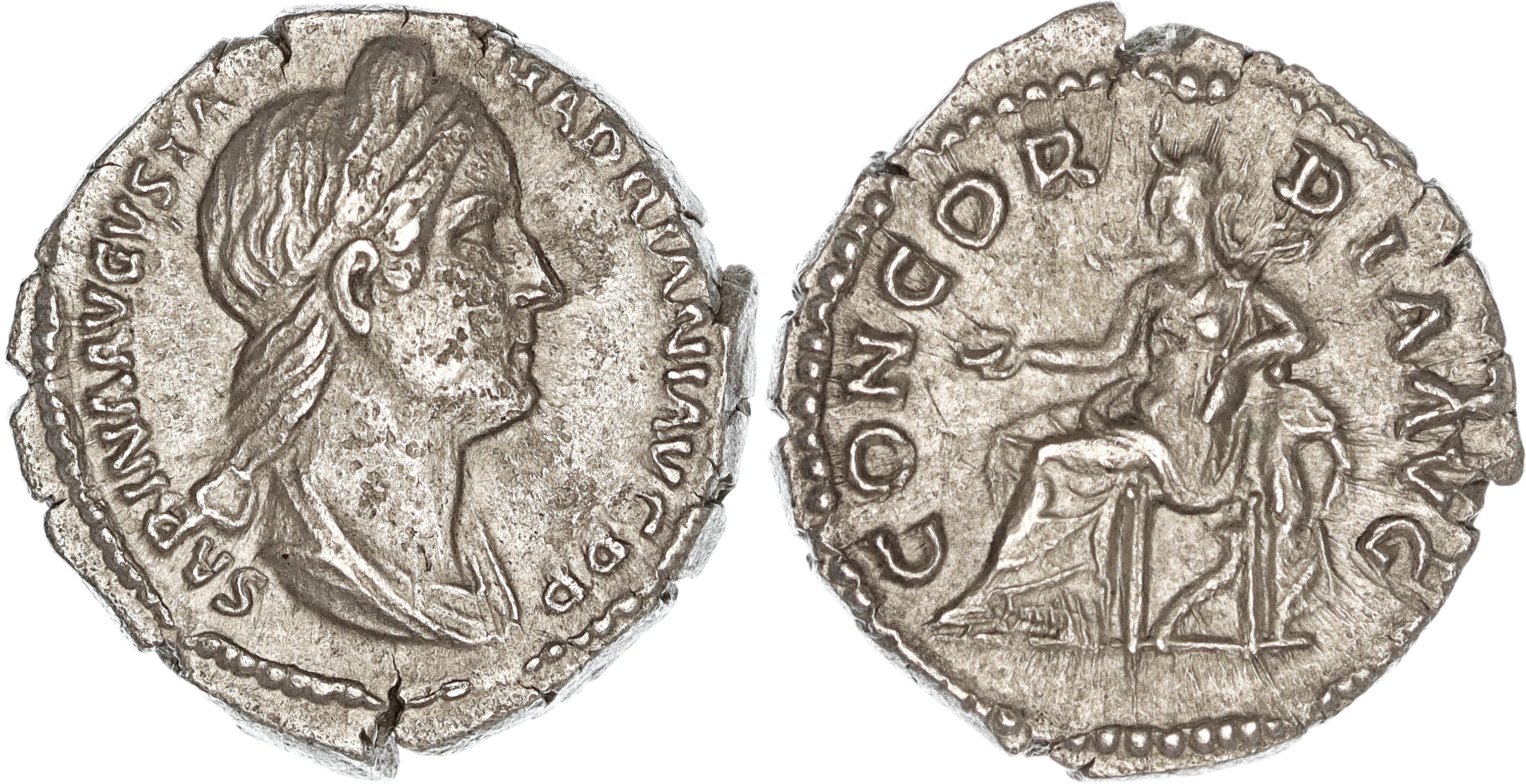 Roman Empire, Sabina, Silver Denarius, 128-136 AD, gVF