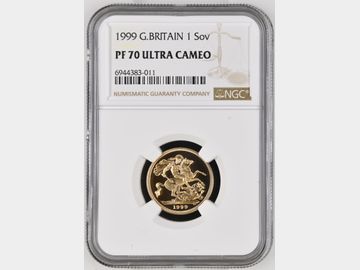 1999 ELIZABETH II PROOF GOLD SOVEREIGN PF70 UCAM TOP POP!