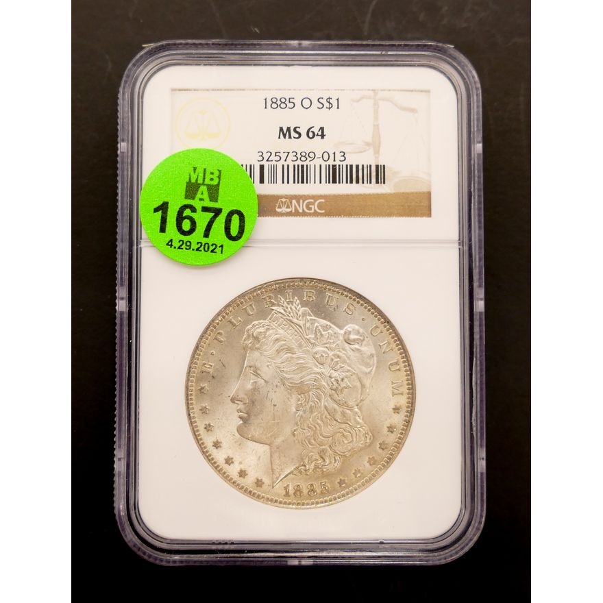 1885 O US Morgan Silver Dollar- Graded NGC MS 64
