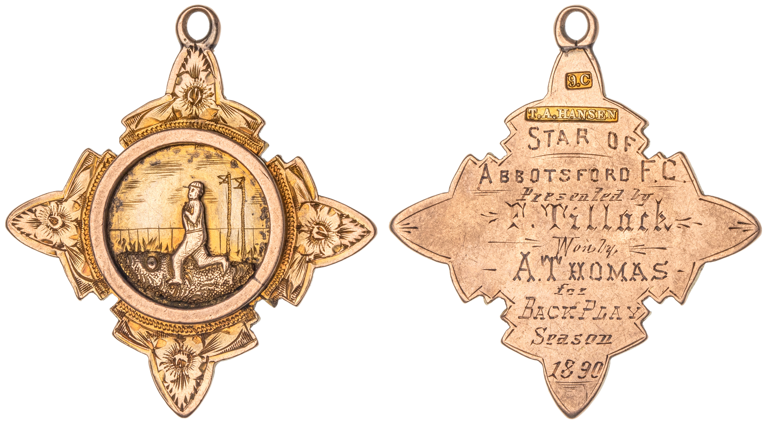Abbotsford Football Club, NSW, Gold Football Medal, 1890, VF