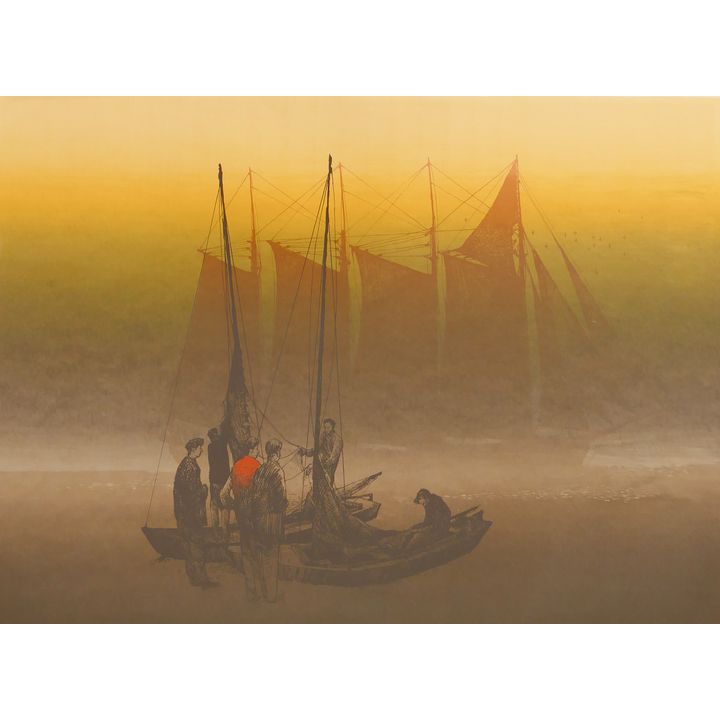 Elton Bennett (1910-1974, WA) 'Rendezvous' Pencil Signed Serigraph. Framed. Image measures 16.5x22.5''