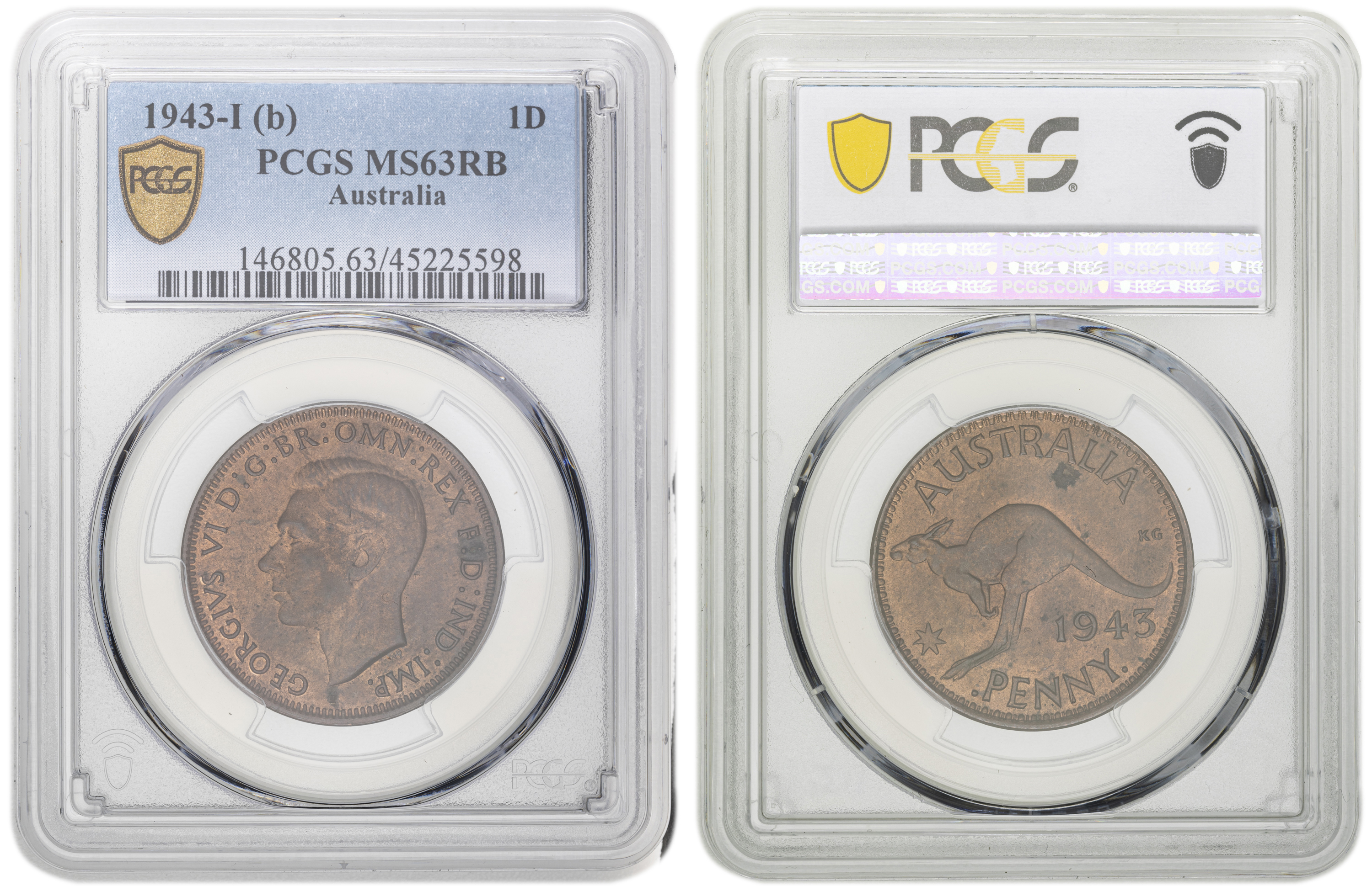 George VI, Penny, 1943-I, PCGS MS63RB