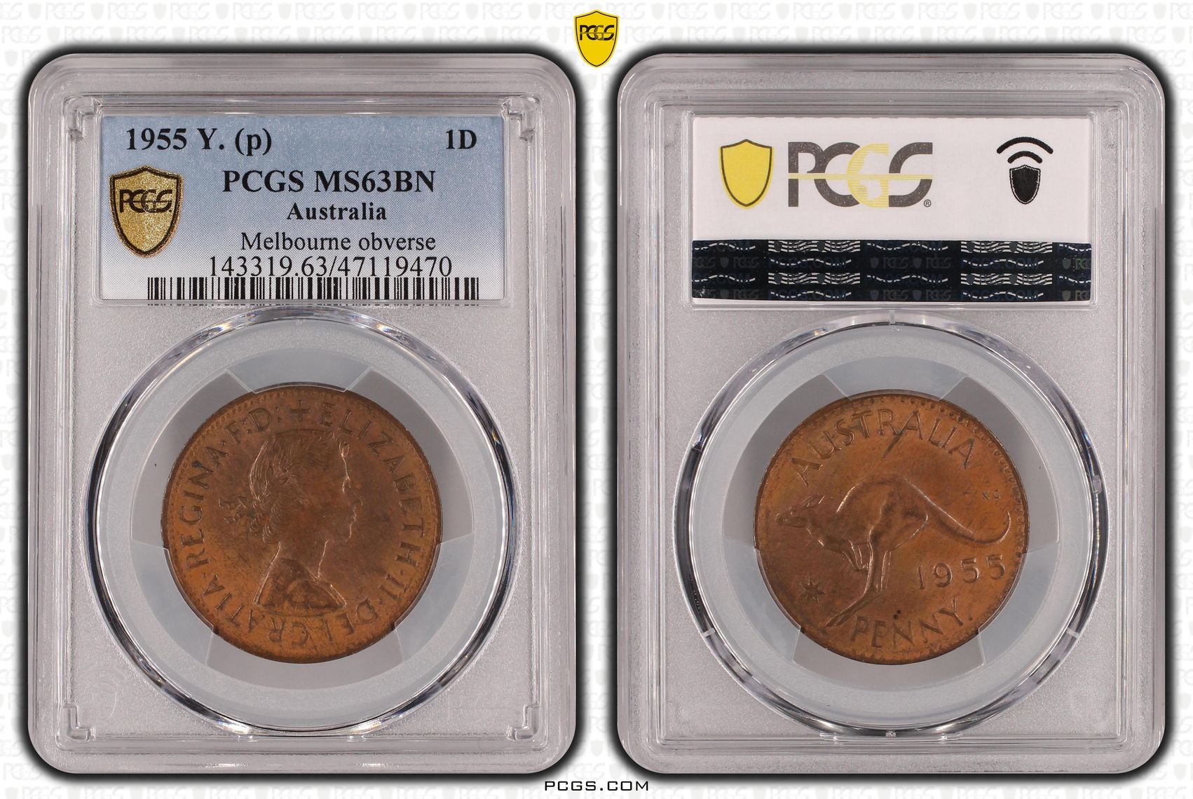 Elizabeth II, Melbourne obverse, Penny, 1955, PCGS MS63BN