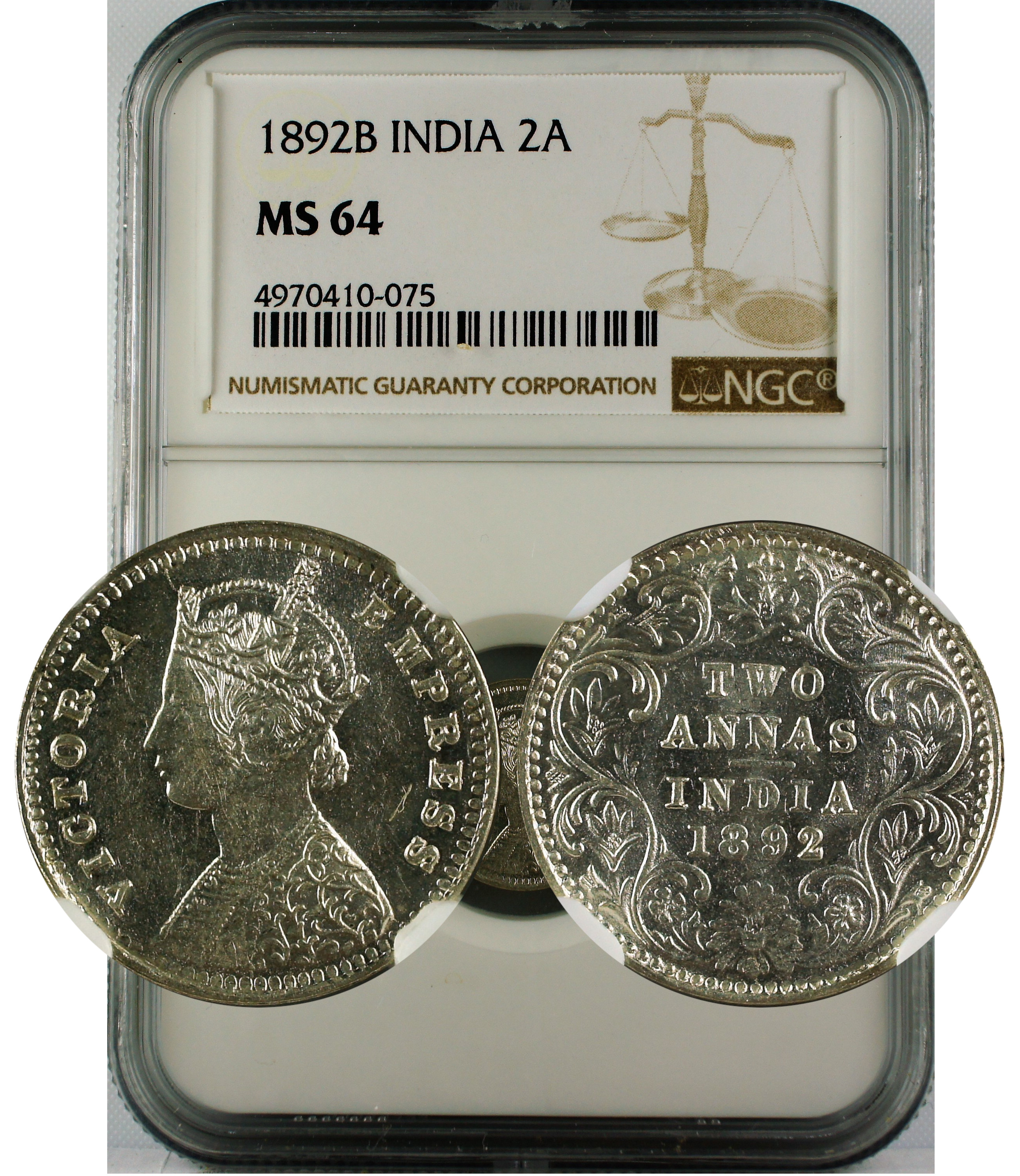 1892 B INDIA 2ANNA MS64