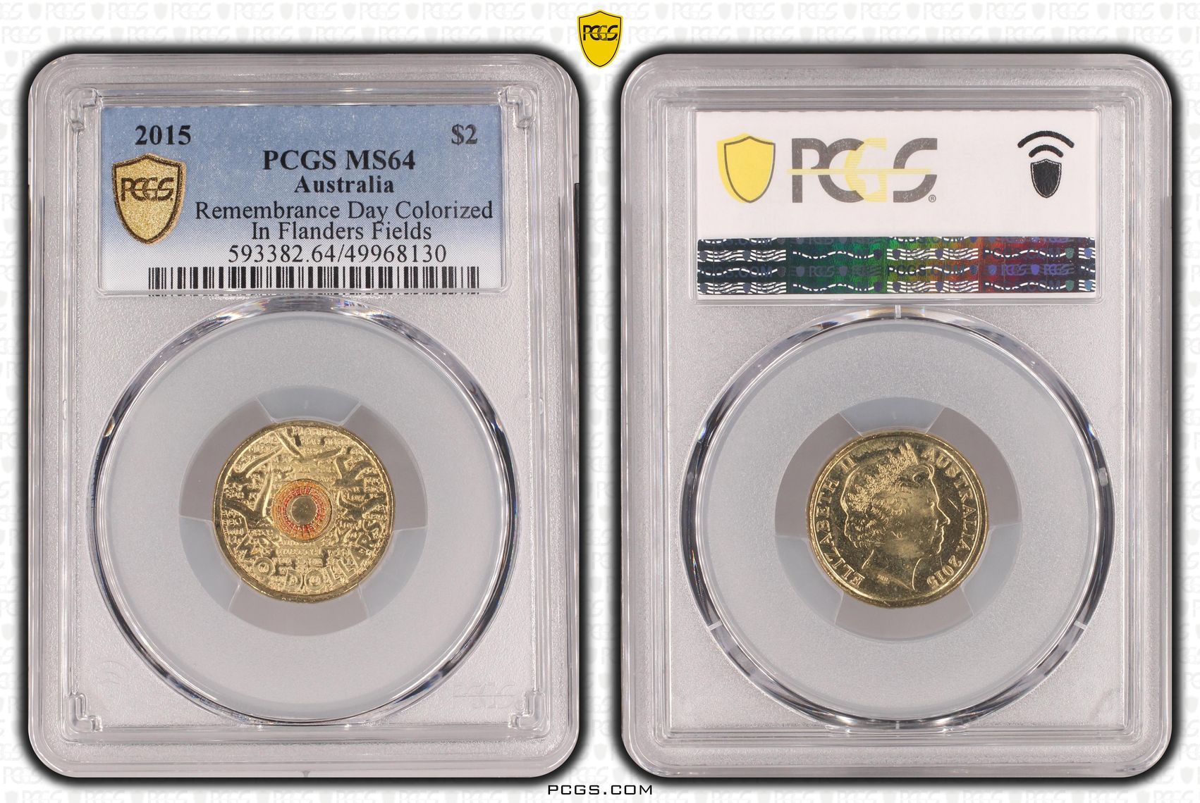 Remembrance Day Colorized - In Flanders Fields , Two Dollar, 2015, PCGS MS64