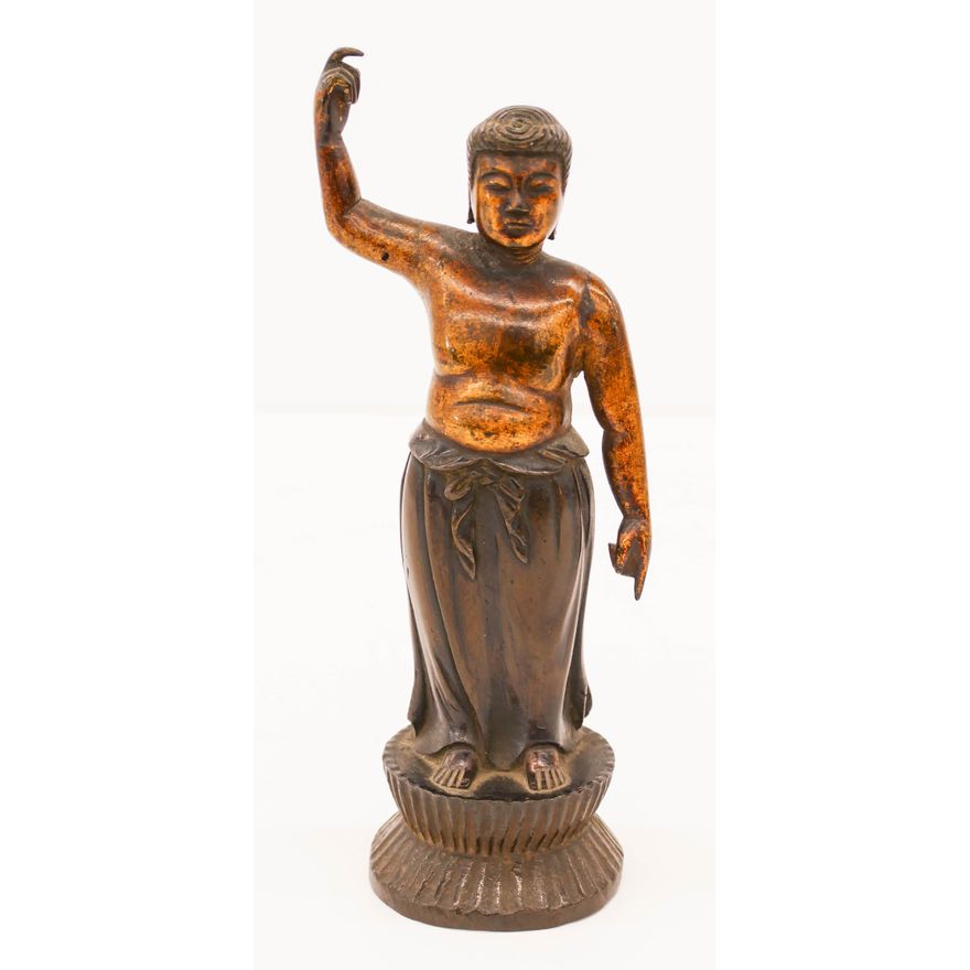 Japanese Edo Gilt Bronze Tanjobutsu Standing Buddha