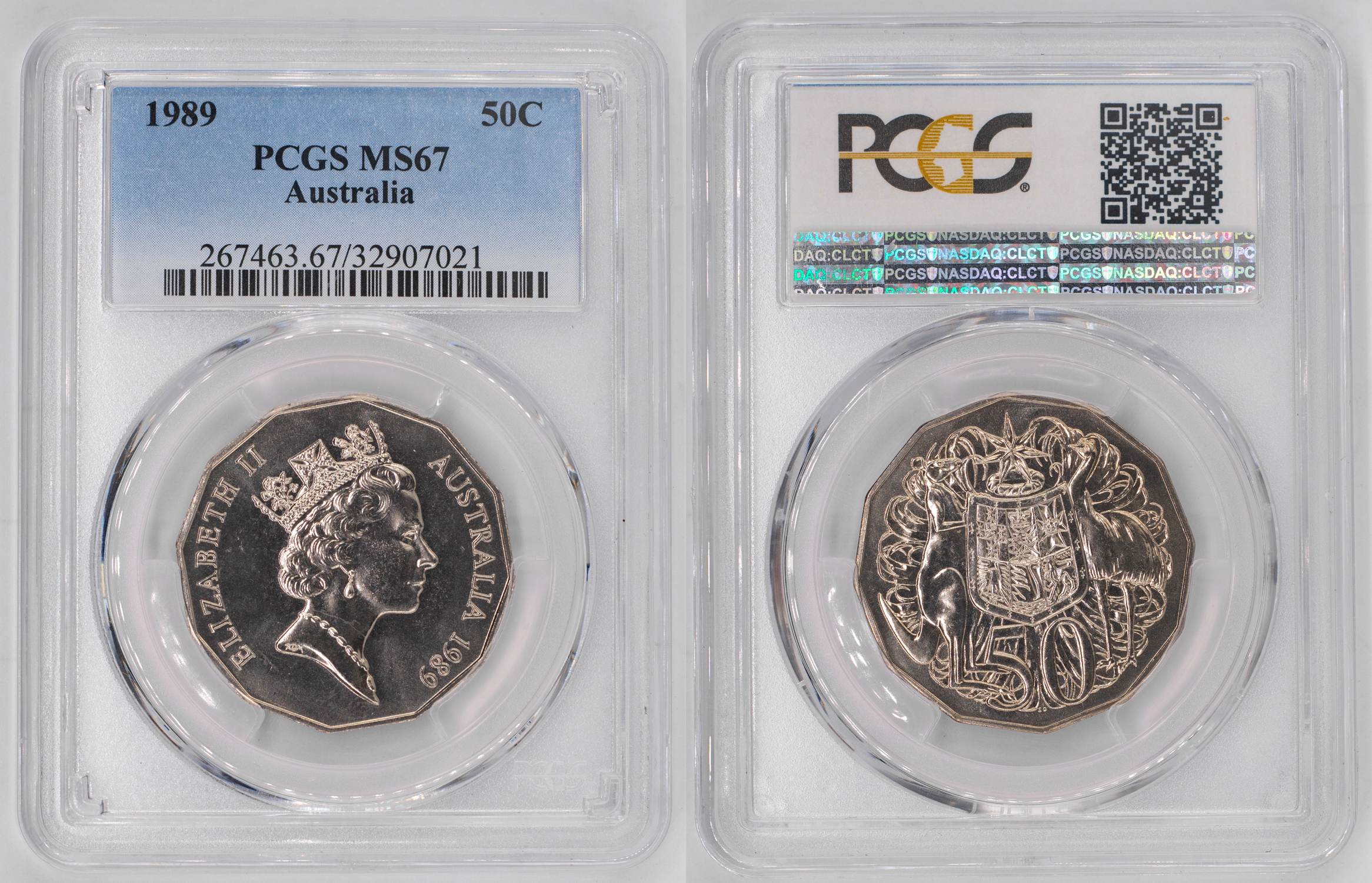 Elizabeth II, Fifty Cent, 1989, PCGS MS67