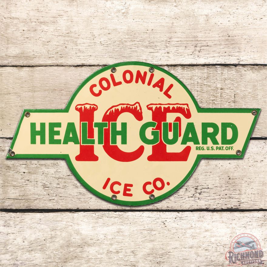 Colonial Ice Company "Health Guard" Die Cut SS Porcelain Sign