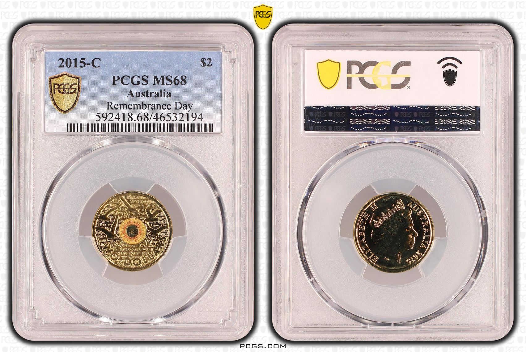 Elizabeth II, Remembrance Day, Two Dollar, 2015-C, PCGS MS 68