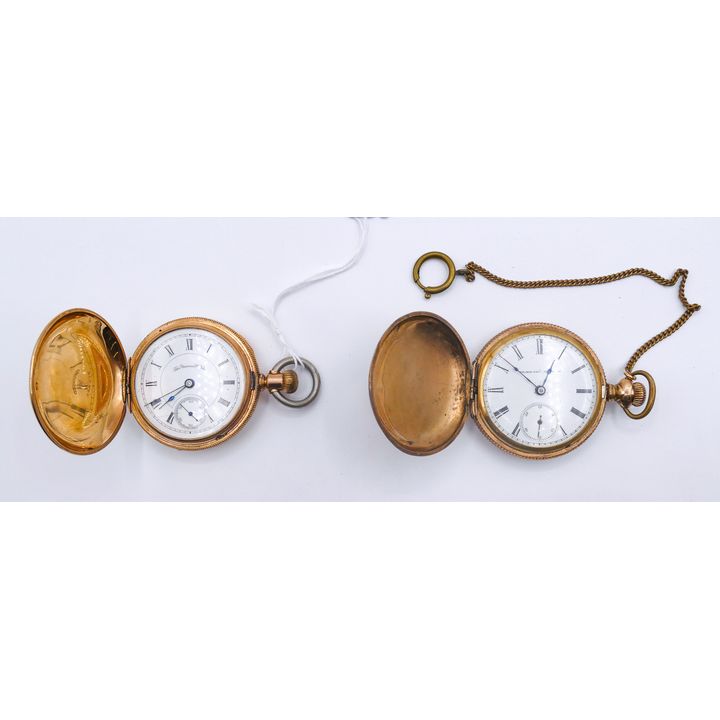 2pc Antique Yeoman and Elgin GF Pocket Watches 55mm