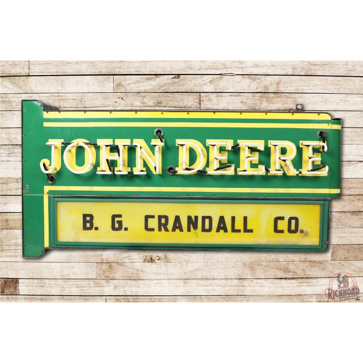 John Deere Double Sided Porcelain Neon Sign w/ Privilege Panels TAC 9 & 8.75