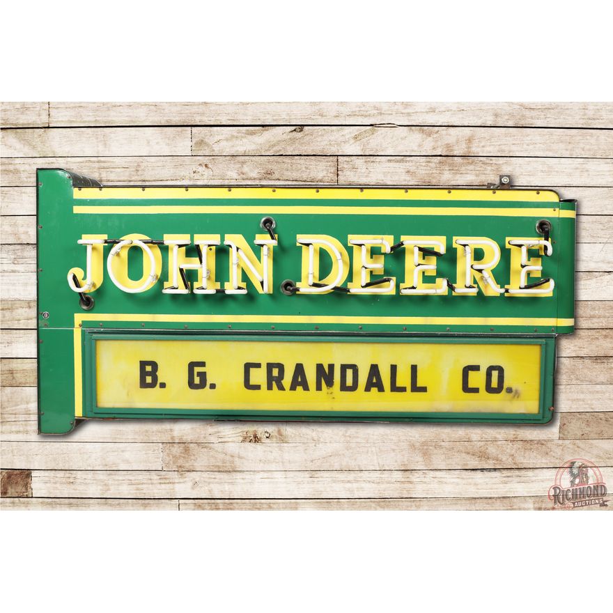 John Deere Double Sided Porcelain Neon Sign w/ Privilege Panels TAC 9 & 8.75