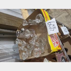 3 matching crystal candle holders with salt and pepper