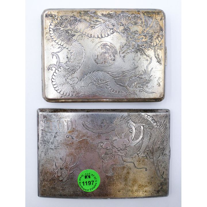 2pc Chinese Nanking Sterling Dragon Cigarette Cases