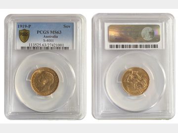 1919 PERTH MINT SOVEREIGN MS63 PCGS
