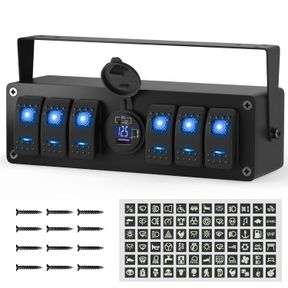 JOINFWORLD 6 GANG ROCKER SWITCH BOX WATERPROOF 12V SPST ON/OFF LED LIGHT BAR SWITCH PANEL WITH DUAL USB OUTLET PD3.0 & QC3.0 CAR U