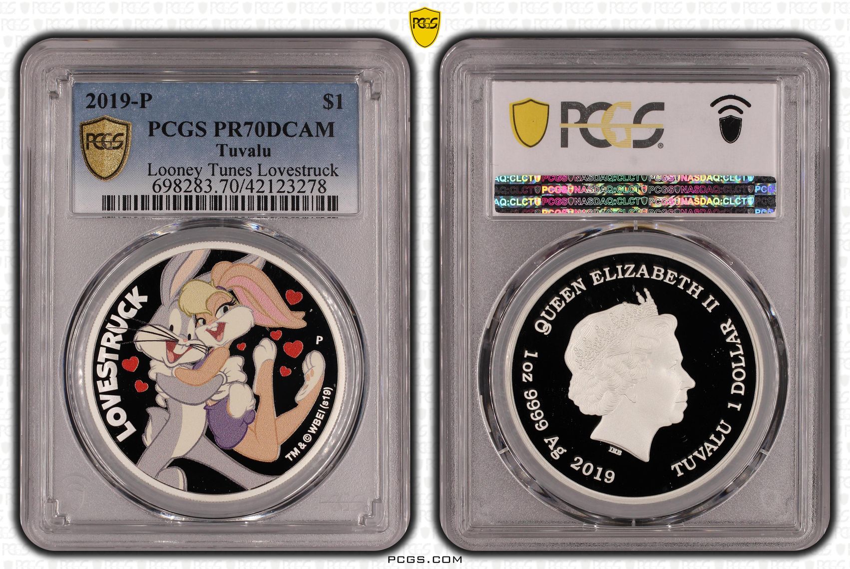 Tuvalu, Looney Tunes Lovestruck, POP 2/0, One Dollar, 2019-P, PCGS PR70DCAM