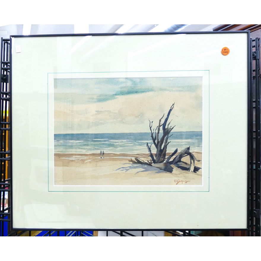 Eric Johanson (WA) Beach Scene Watercolor Framed 18''x22''