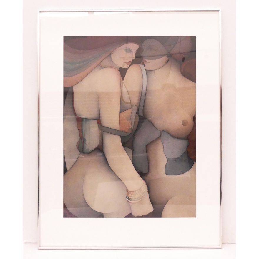 Joan Koinis 'Mirrored Image' Watercolor Painting- 39x30" framed
