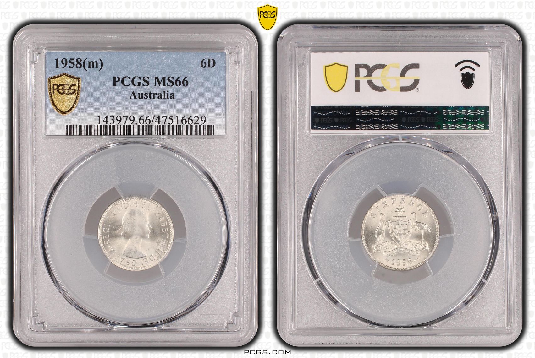 Sixpence, 1958(m), PCGS MS 66