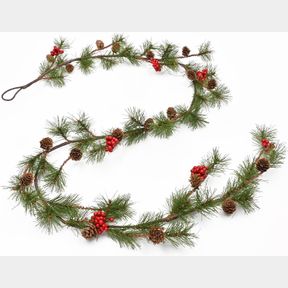 DOLICER 6 FEET PINE AND RED BERRY GARLAND, ARTIFICIAL CHRISTMAS WINTER BRUSH PINE GARLAND WITH RED BERRIES AND NATURAL BRANCHES DE