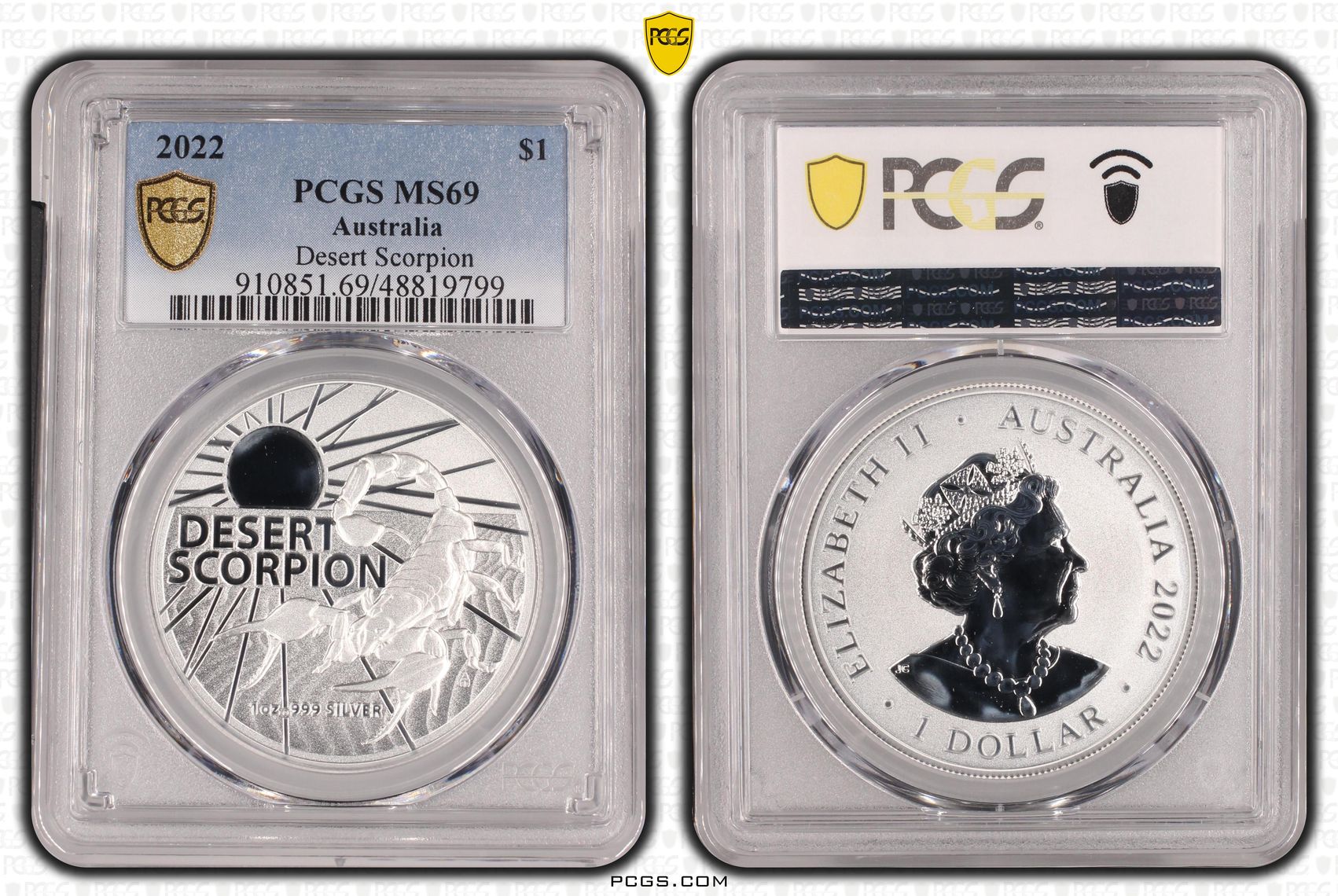 495 · Desert Scorpion, POP 7/0, One Dollar, 2022, PCGS MS69