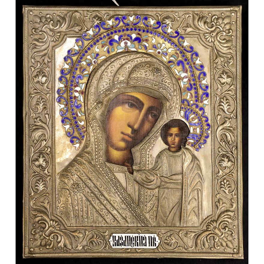 Orthodox Enameled Icon Virgin with Child 13''x11''