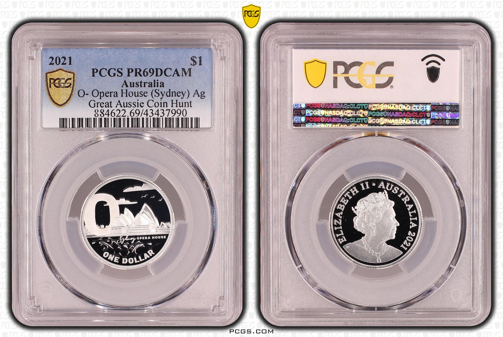 Elizabeth II, Silver, O- Opera House (Sydney), Great Aussie Coin Hunt, One Dollar, PR69DCAM , 2021 PCGS POP - 3/0