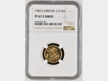 1985 ELIZABETH II PROOF GOLD HALF SOVEREIGN PF67 CAMEO